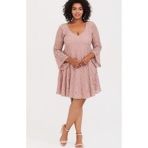 TORRID | Blush Pink Lace Bell Sleeve Trapeze Dress